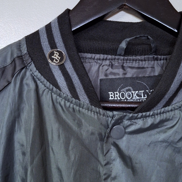 Brooklyn Standard Snap Mens Colorblock Button Bomber Wind Breaker Jacket w Pin - Picture 7 of 14